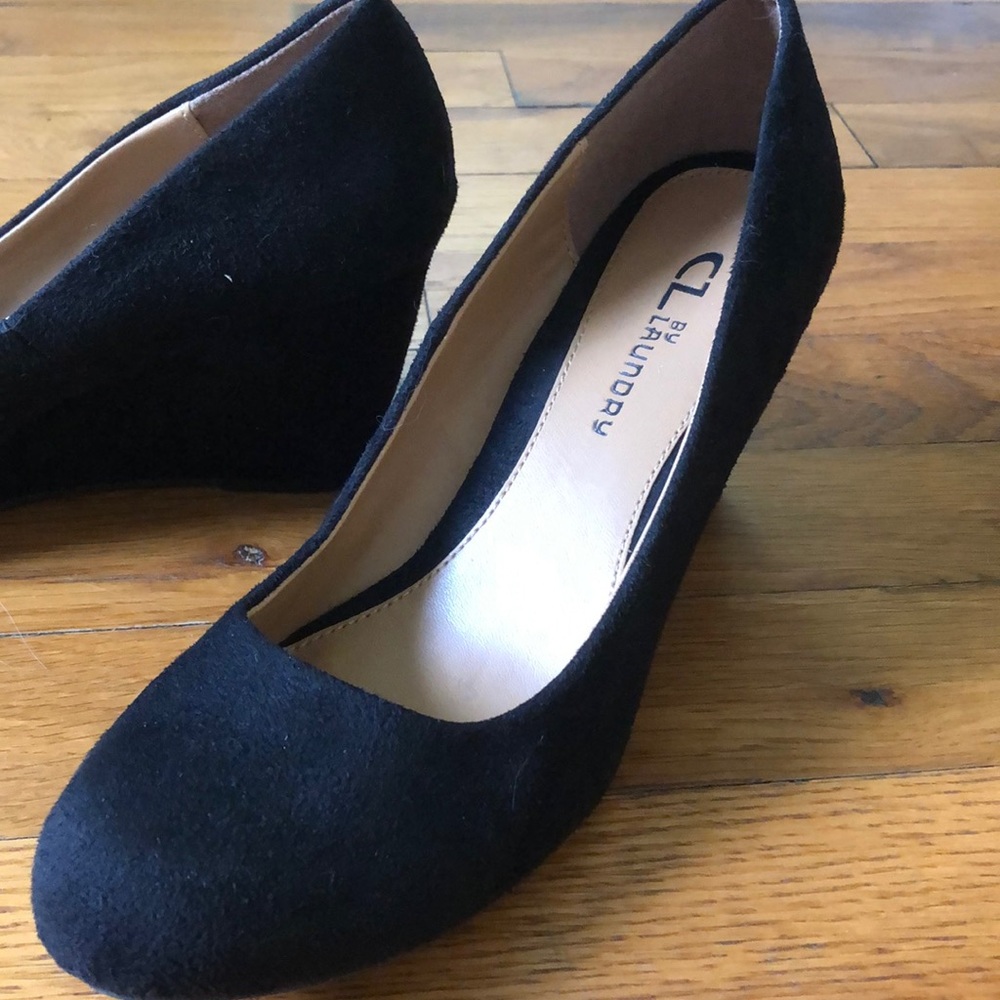 Suede Black Wedges